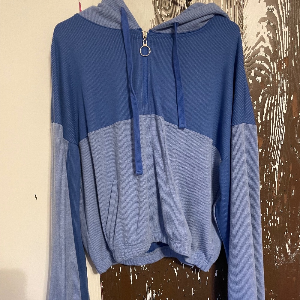 Blue Two-Tone Quarter Zip Hoodie